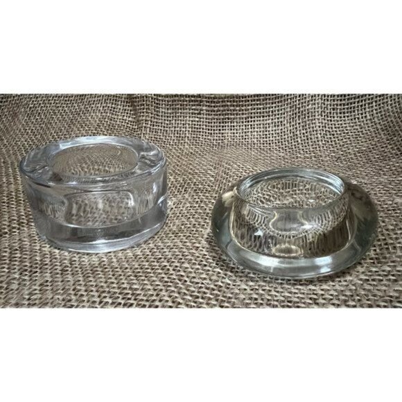 Set Of 2 Vintage Clear Glass Candle Stick Holder Votives Round Design For Home D - Picture 4 of 7
